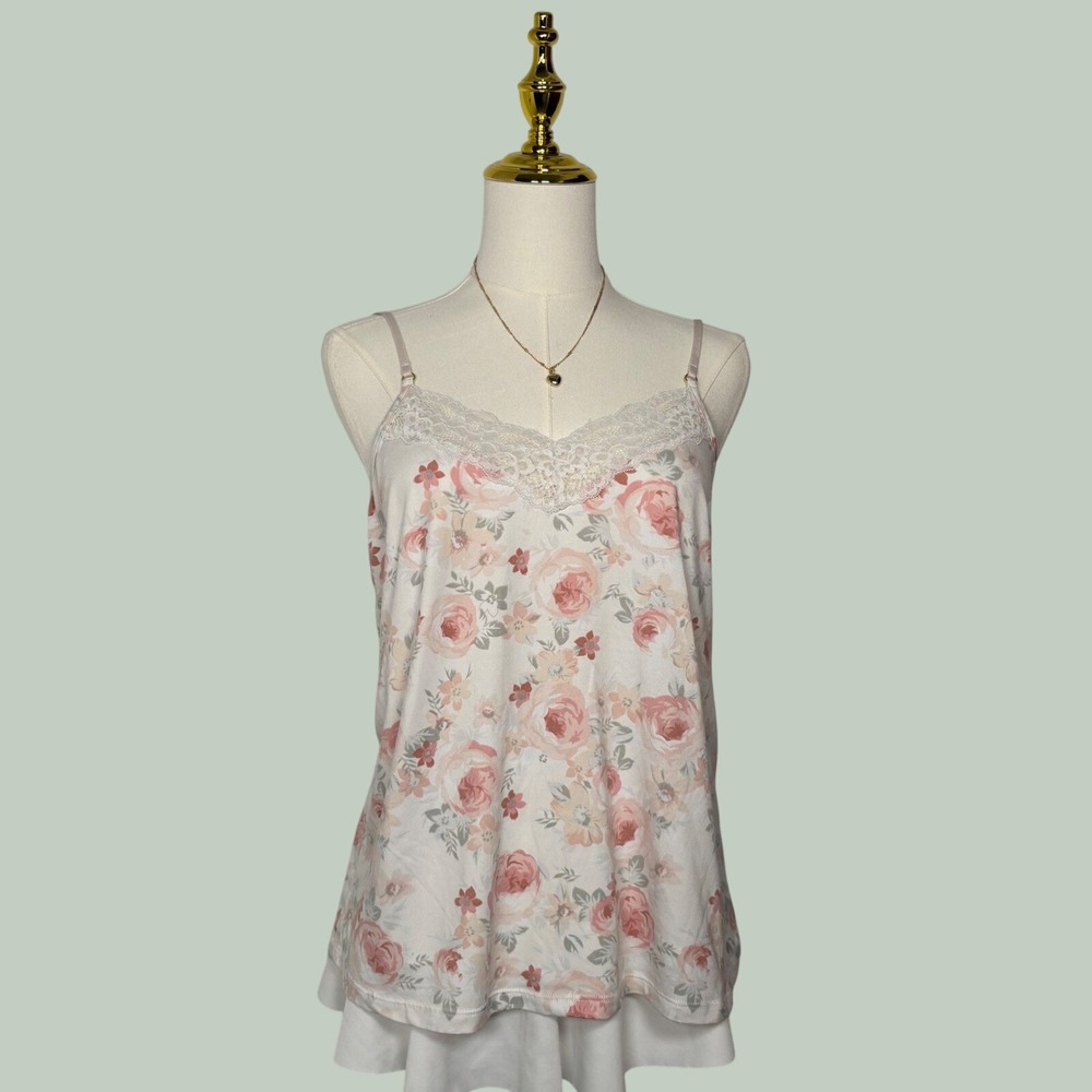 flora nikrooz white & pink lace floral camisole romantic fairy cottage y2k